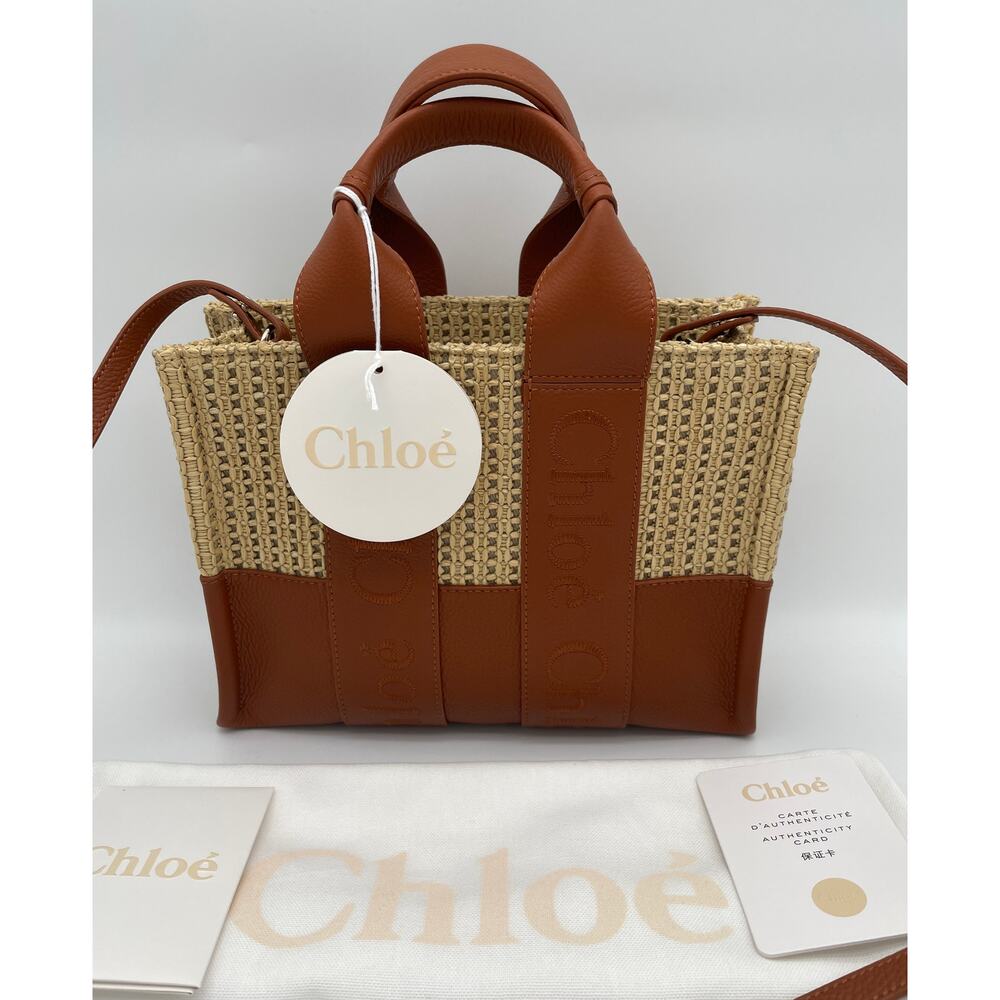 ❌❌SOLD!❌❌BRAND NEW CHLOE SMALL STRAW RAFFIA LEATHER WOODY SUMMER TOTE BAG - Picture 6 of 16